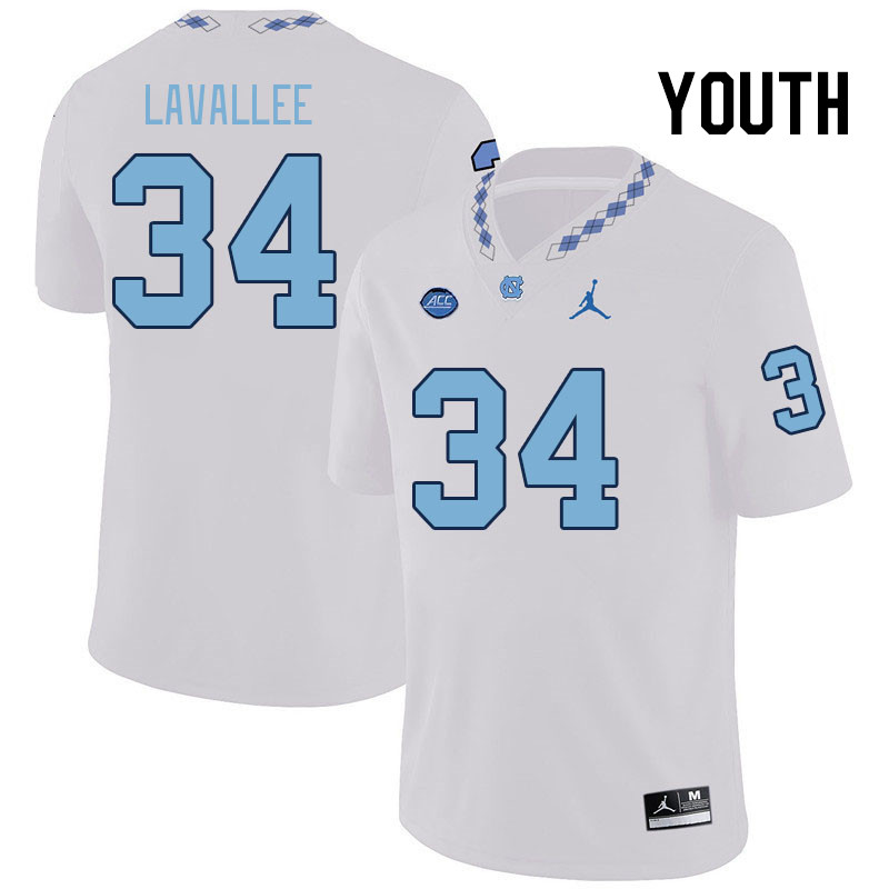 Youth #34 Caleb LaVallee North Carolina Tar Heels College Football Jerseys Stitched Sale-White